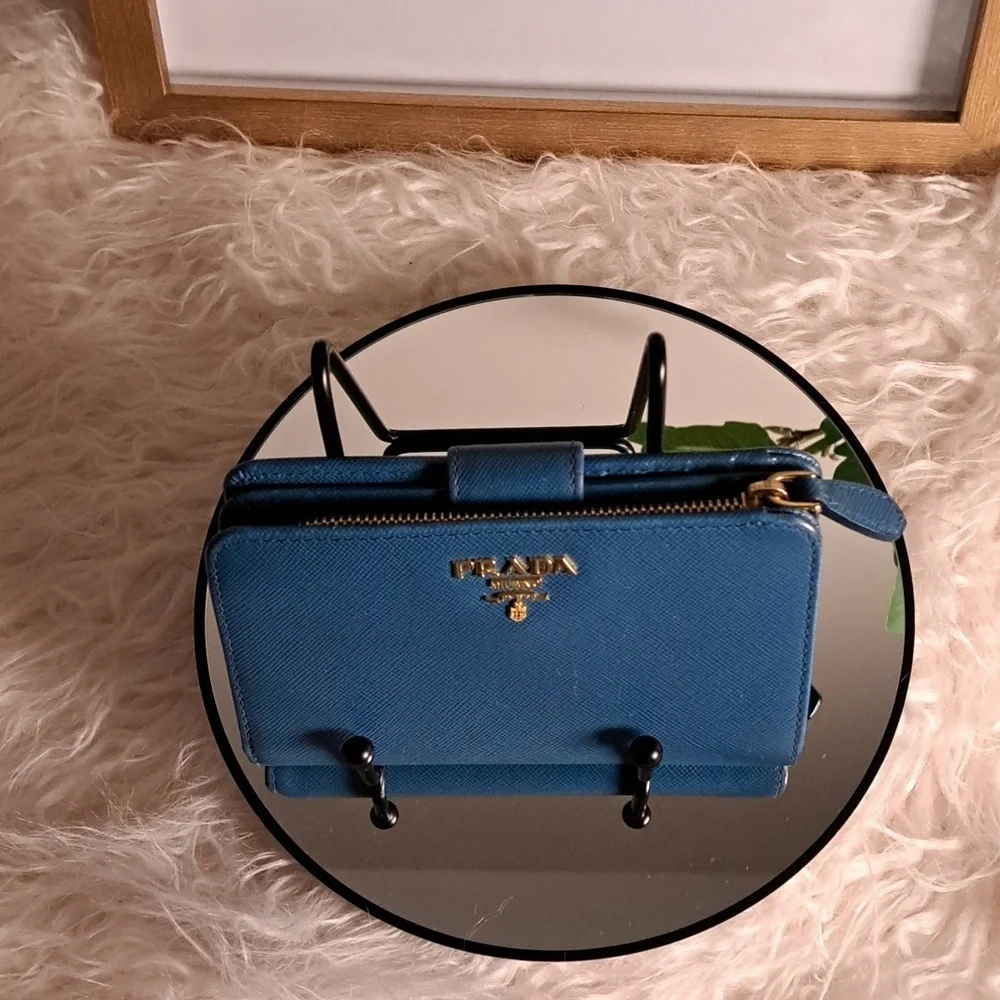 Prada Saffiano Bifold Compact Half Zip Wallet